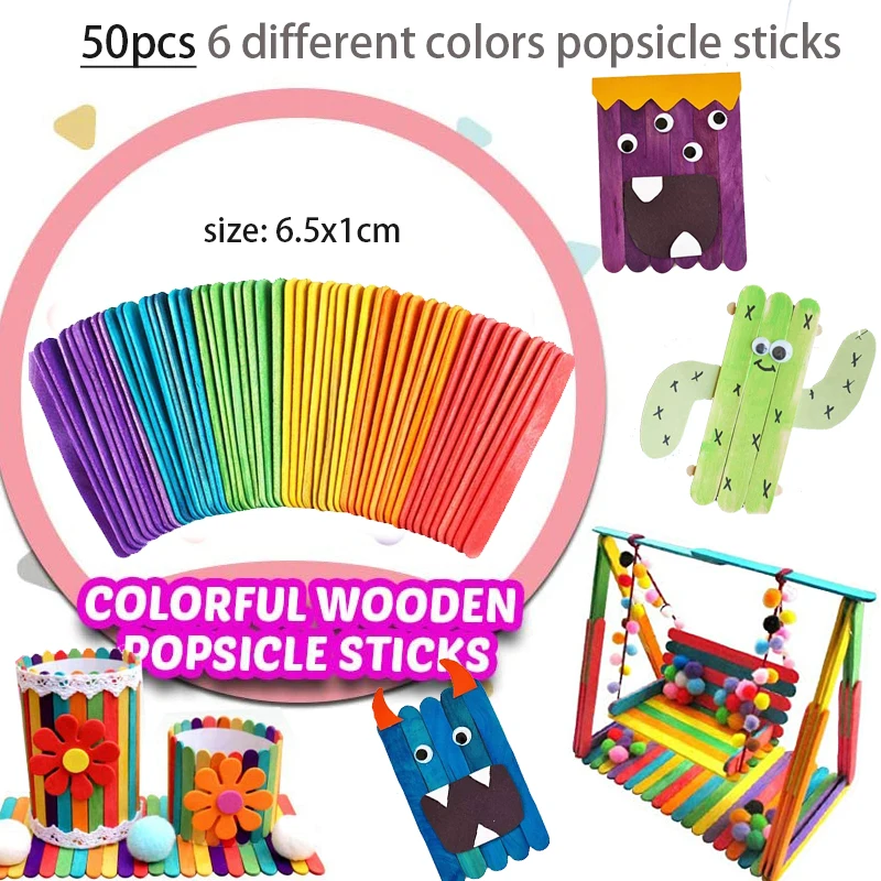 Colorful Pipe Cleaners Craft Kit Popsicle Plush Sticks Pompoms Stickers DIY Arts Supplies Children Kids Montessori Education Toy