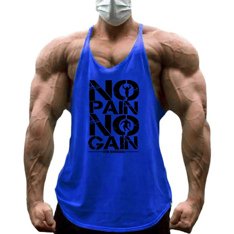 NO PAIN NO GAIN Workout Gym Clothing Bodybuilding Stringer Tank Top Men Cotton Vest Y Back Sleeveless Shirt Sports Singlets