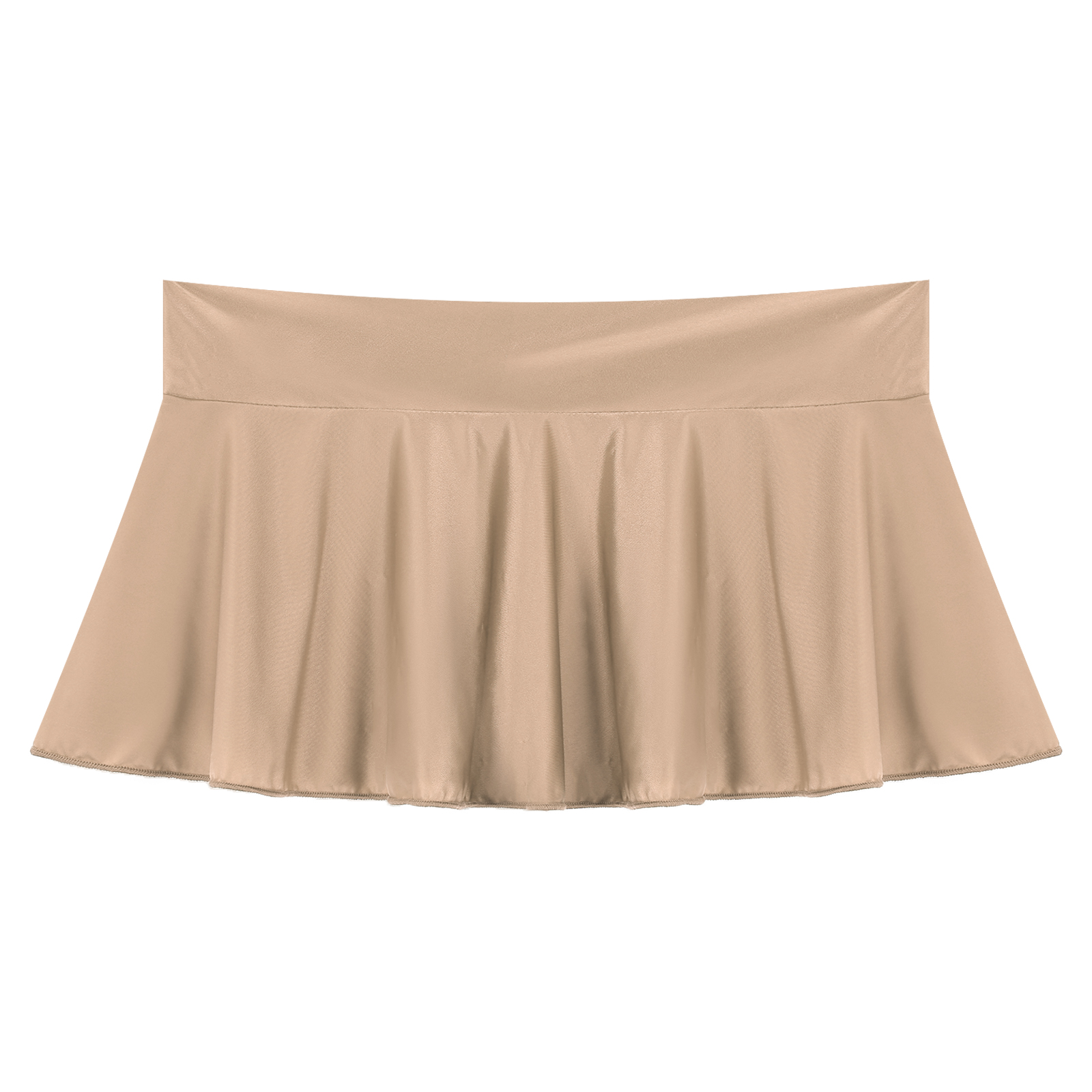 Womens Glossy Mini Skirts Solid Color Shiny Low Rise Elastic Waistband Pool Party Nightclub Ruffled Skirt Bikini Cover Ups