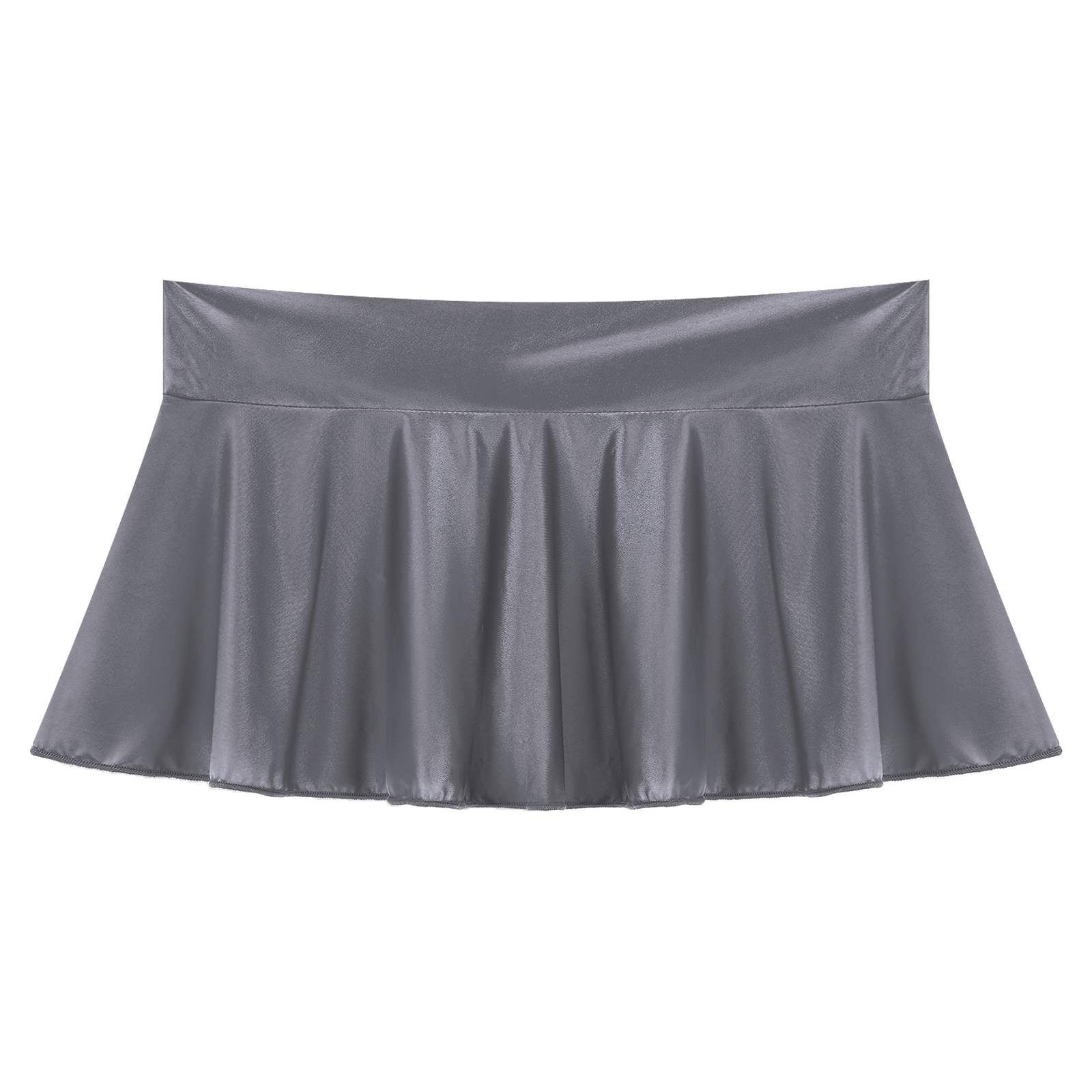 Womens Glossy Mini Skirts Solid Color Shiny Low Rise Elastic Waistband Pool Party Nightclub Ruffled Skirt Bikini Cover Ups