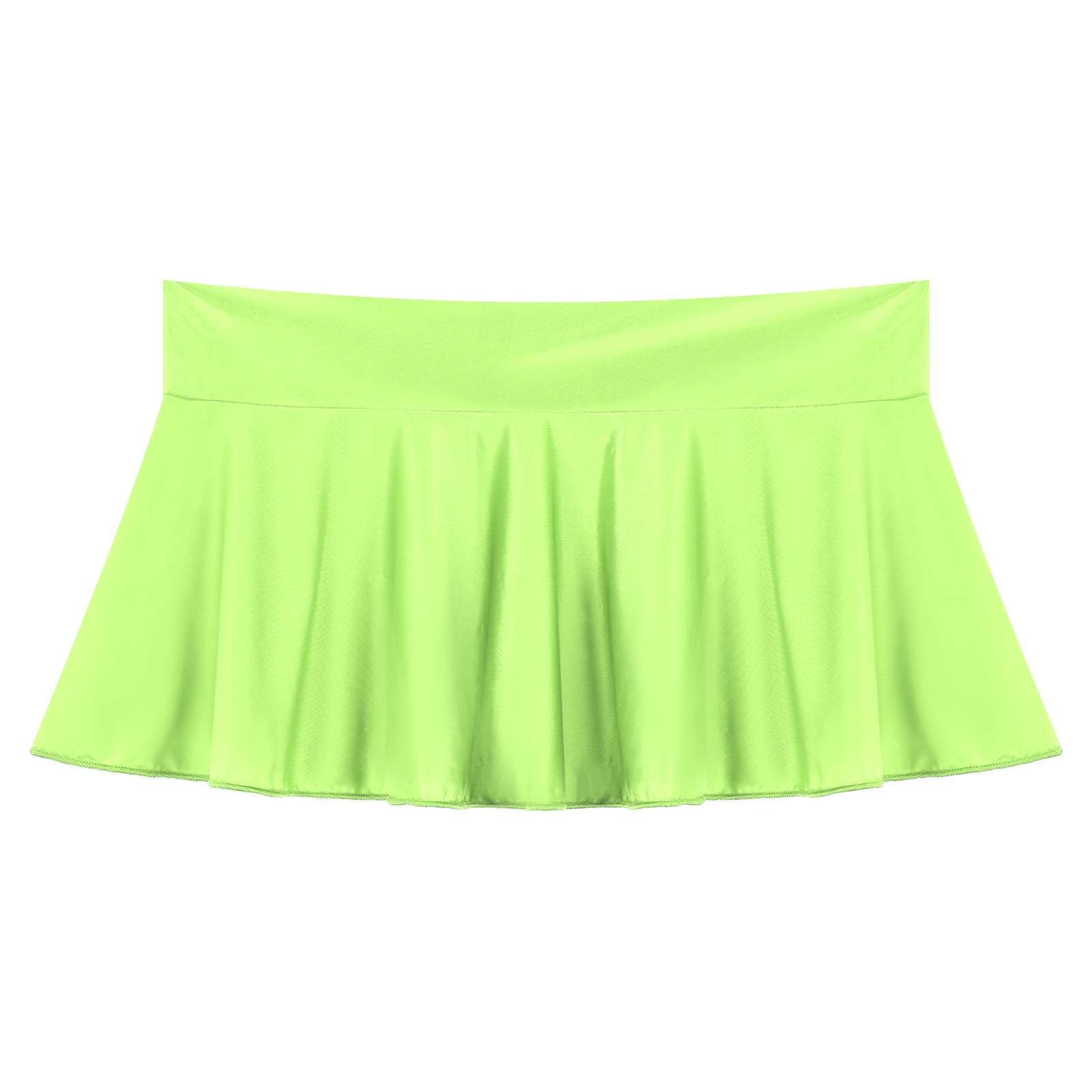 Womens Glossy Mini Skirts Solid Color Shiny Low Rise Elastic Waistband Pool Party Nightclub Ruffled Skirt Bikini Cover Ups