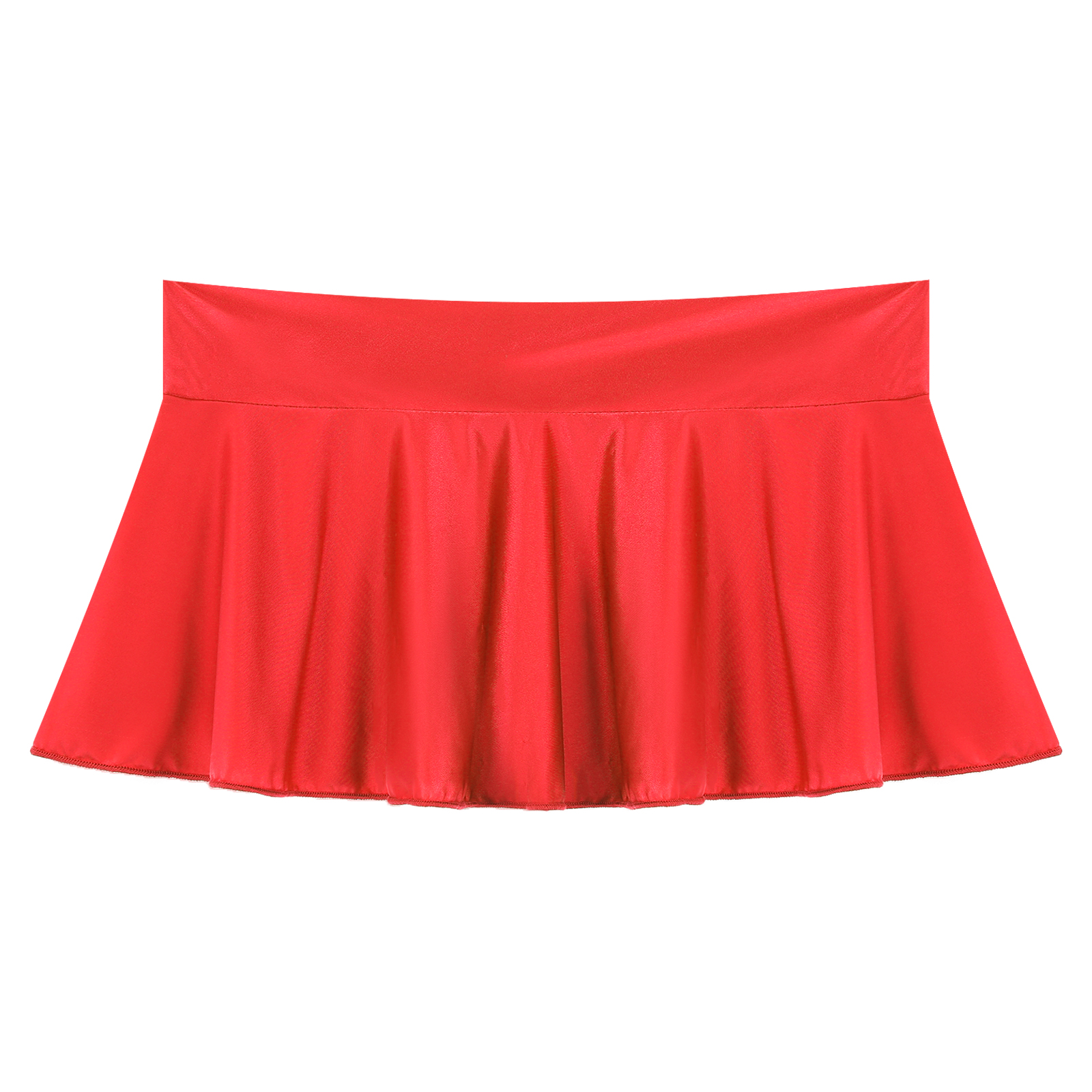 Womens Glossy Mini Skirts Solid Color Shiny Low Rise Elastic Waistband Pool Party Nightclub Ruffled Skirt Bikini Cover Ups
