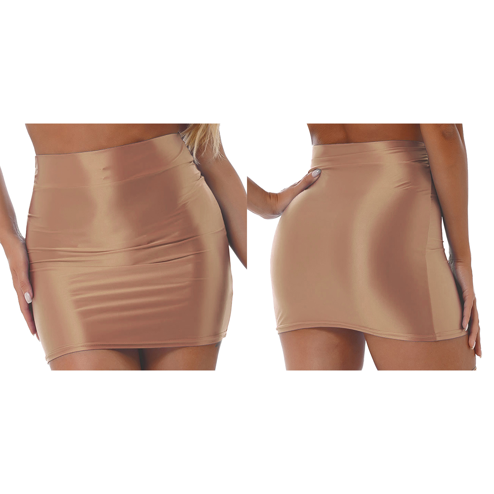 Womens Glossy Mini Skirts Solid Color Shiny Low Rise Elastic Waistband Pool Party Nightclub Ruffled Skirt Bikini Cover Ups