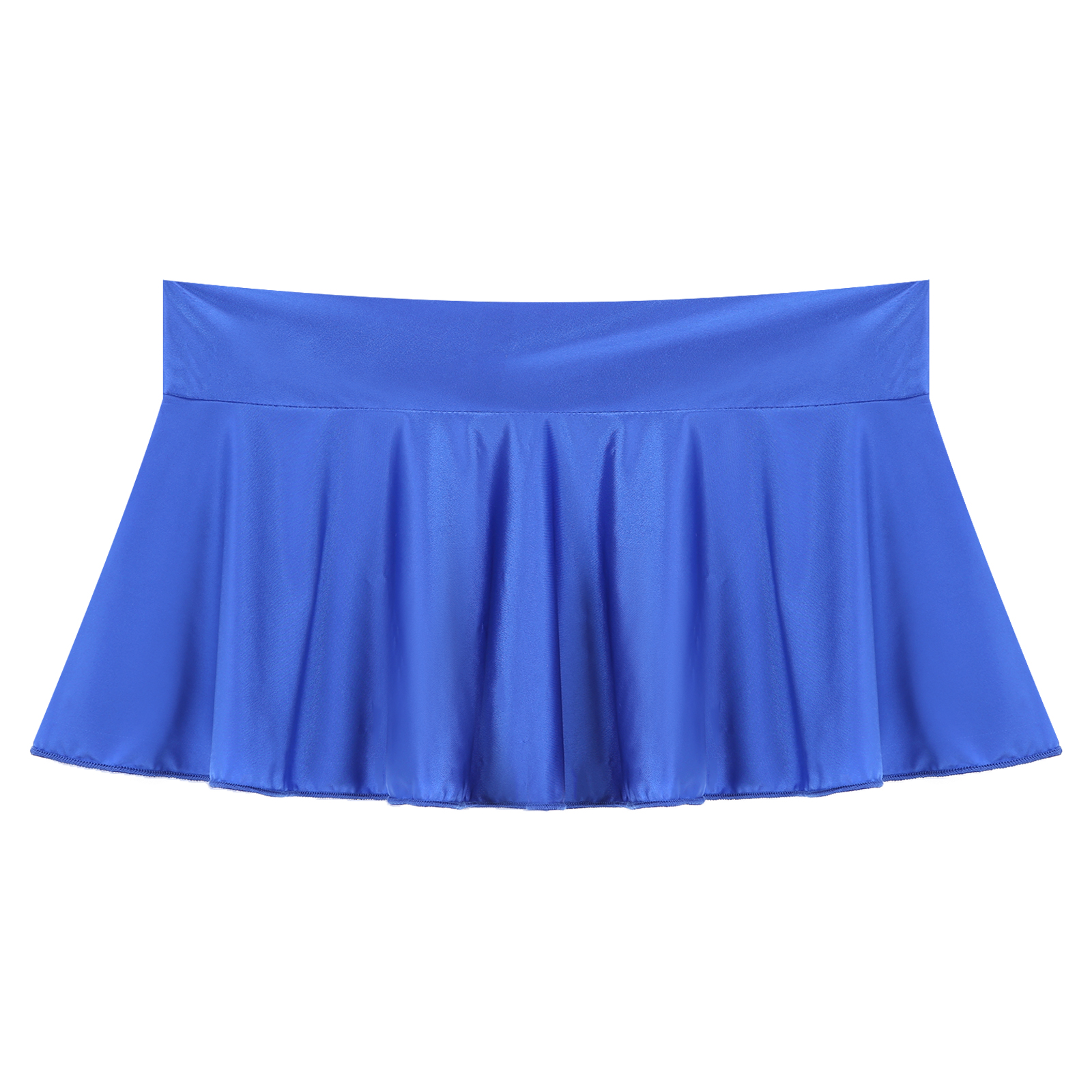 Womens Glossy Mini Skirts Solid Color Shiny Low Rise Elastic Waistband Pool Party Nightclub Ruffled Skirt Bikini Cover Ups