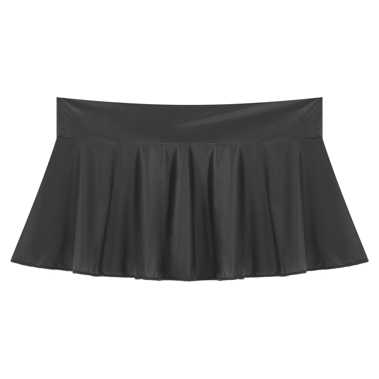 Womens Glossy Mini Skirts Solid Color Shiny Low Rise Elastic Waistband Pool Party Nightclub Ruffled Skirt Bikini Cover Ups