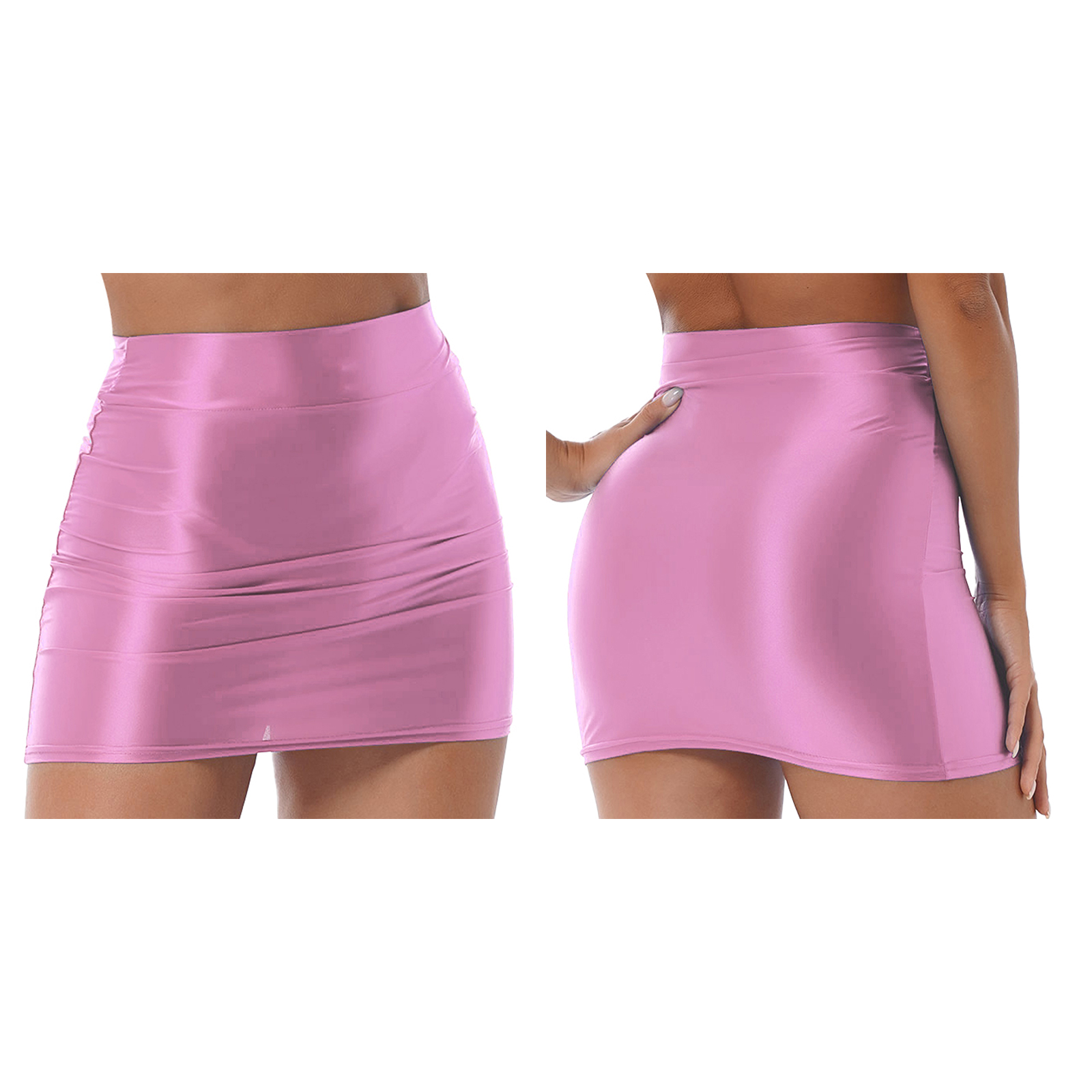 Womens Glossy Mini Skirts Solid Color Shiny Low Rise Elastic Waistband Pool Party Nightclub Ruffled Skirt Bikini Cover Ups