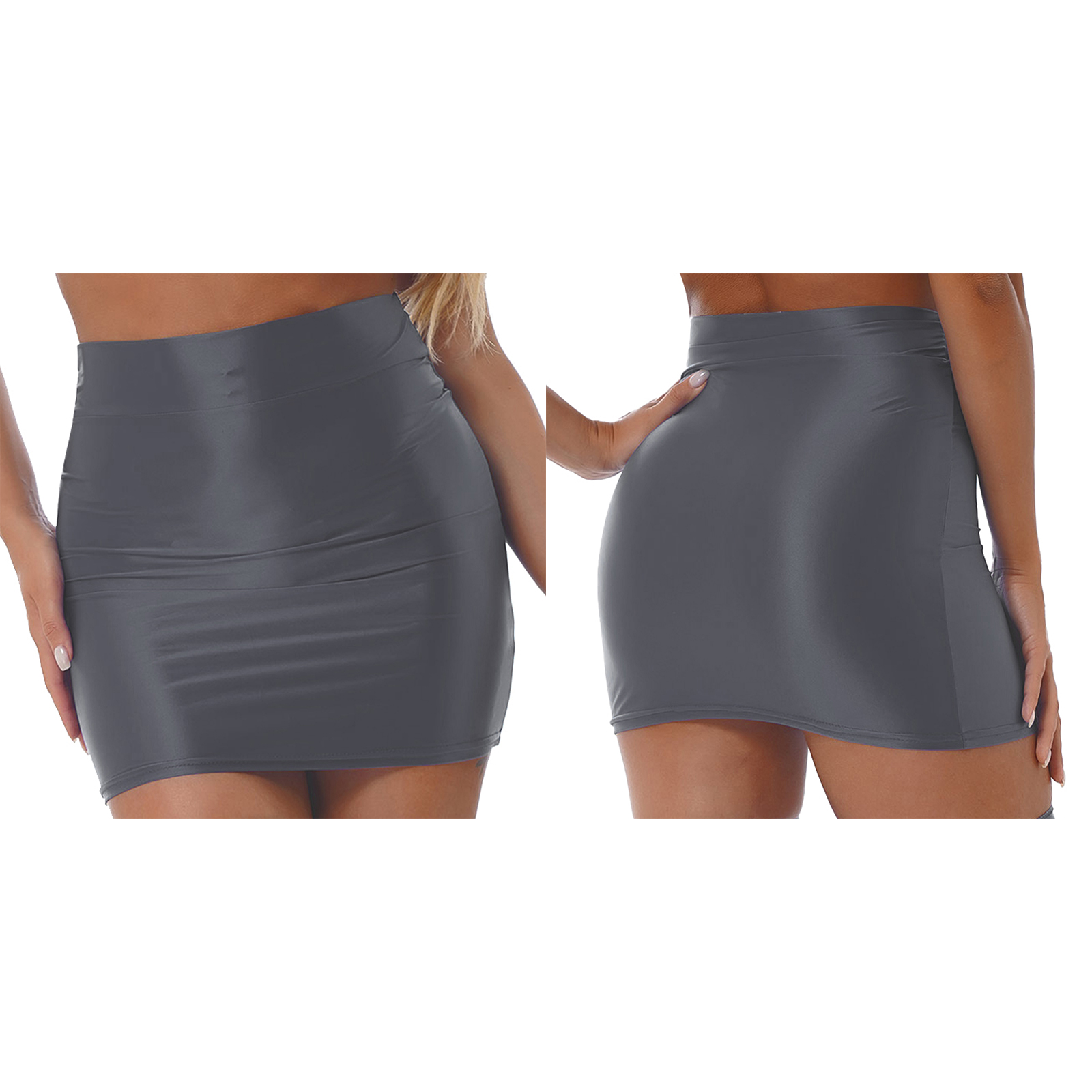 Womens Glossy Mini Skirts Solid Color Shiny Low Rise Elastic Waistband Pool Party Nightclub Ruffled Skirt Bikini Cover Ups