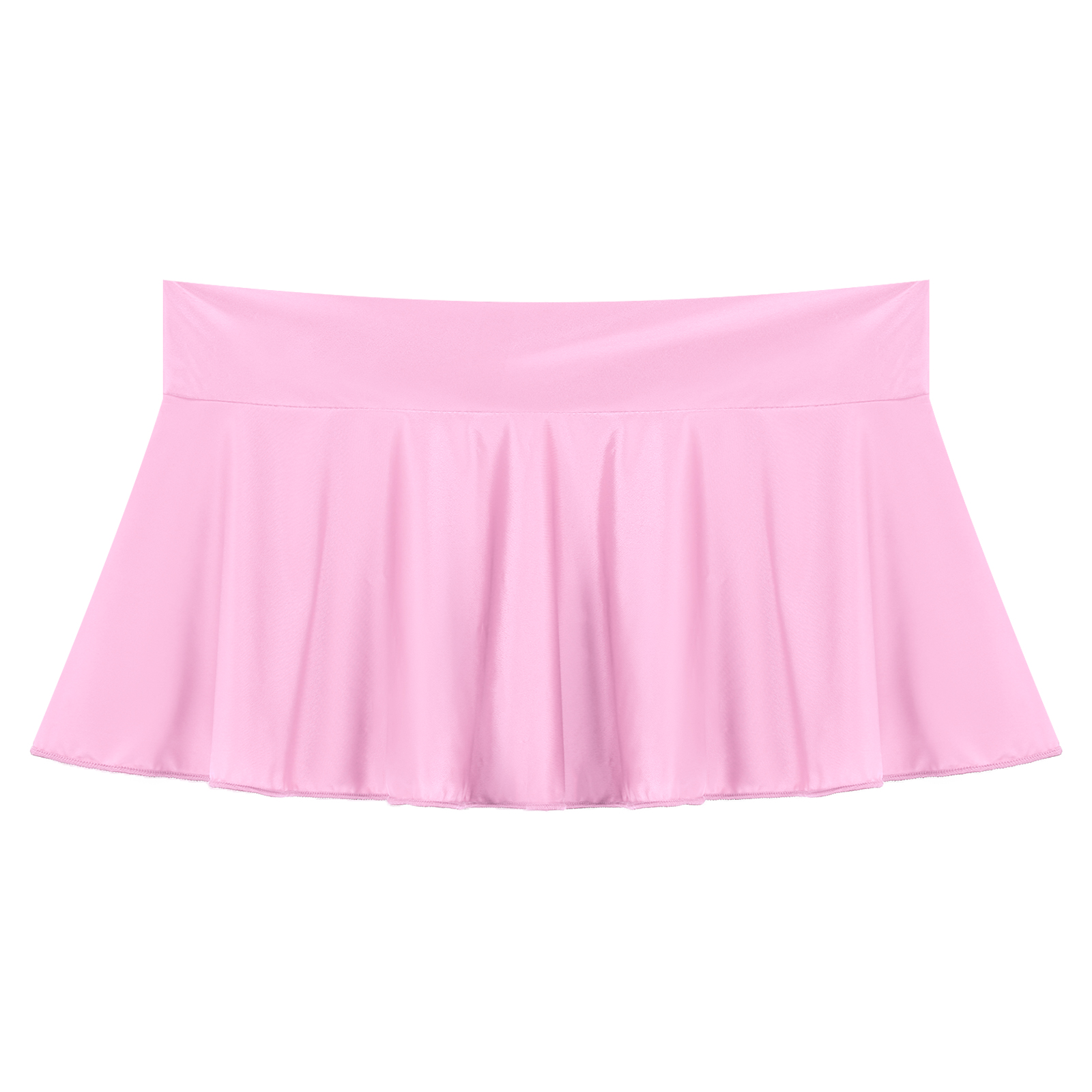 Womens Glossy Mini Skirts Solid Color Shiny Low Rise Elastic Waistband Pool Party Nightclub Ruffled Skirt Bikini Cover Ups