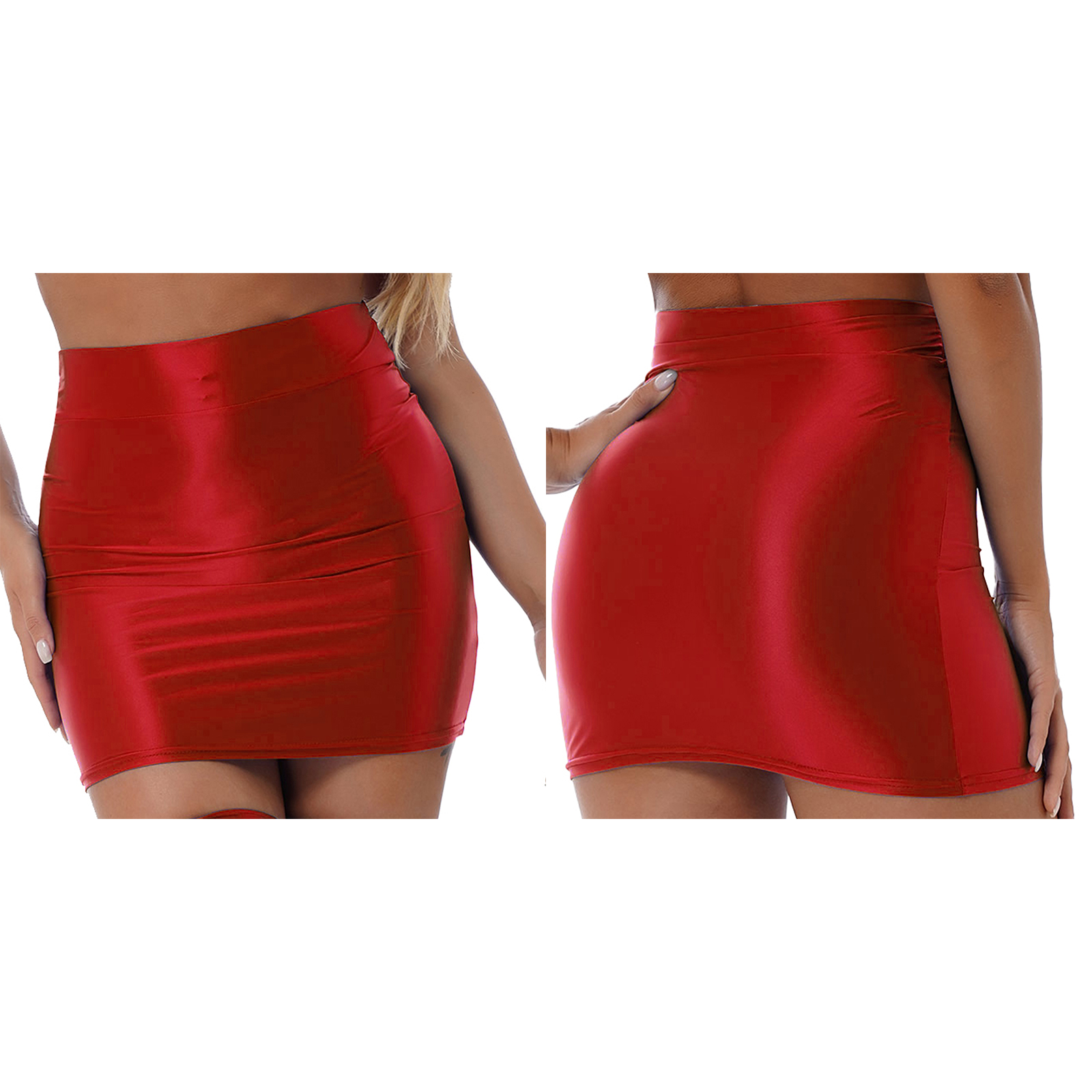 Womens Glossy Mini Skirts Solid Color Shiny Low Rise Elastic Waistband Pool Party Nightclub Ruffled Skirt Bikini Cover Ups