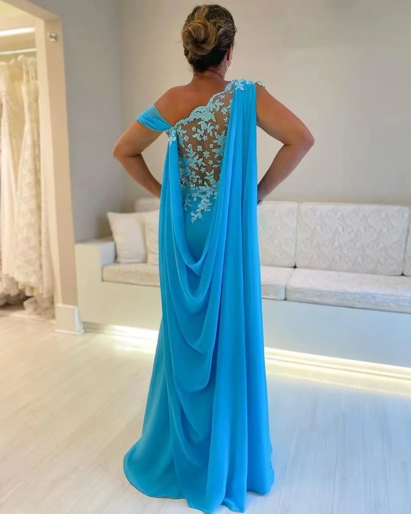 Customized Off Shoulder Lace Top Sexy Mother of the Bride Dresses with Wraps Long Side Slit Wedding Party Special Banquet Gowns