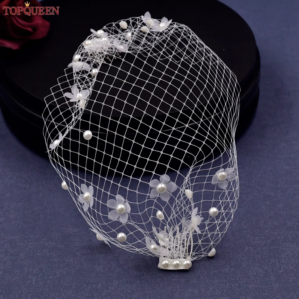TOPQUEEN VA15 Russian Tulle Cage Veil White Crinoline Face Veil Headband Fascinator Cocktail Hats Bridal Hair Accessories