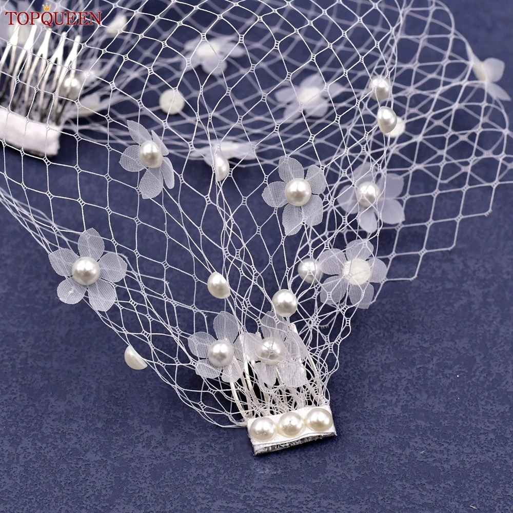 TOPQUEEN VA15 Russian Tulle Cage Veil White Crinoline Face Veil Headband Fascinator Cocktail Hats Bridal Hair Accessories