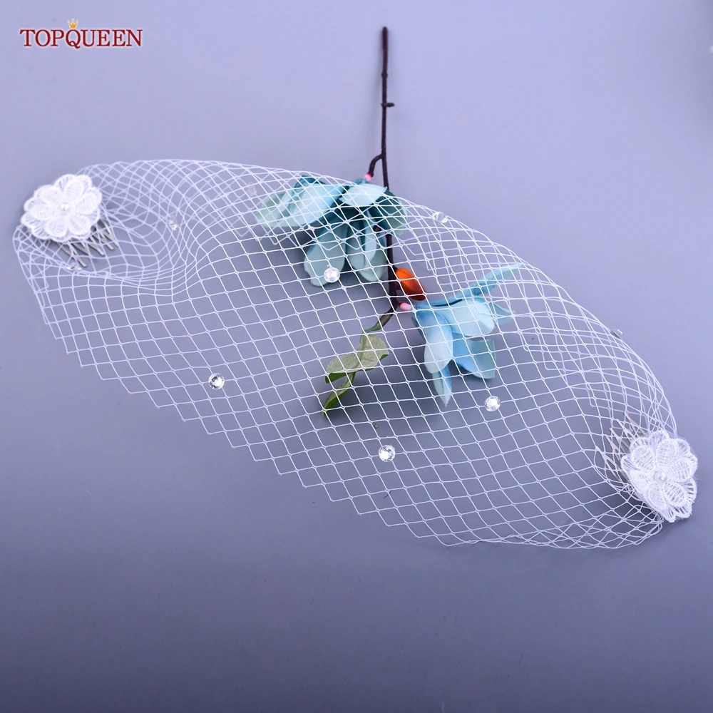 TOPQUEEN VA15 Russian Tulle Cage Veil White Crinoline Face Veil Headband Fascinator Cocktail Hats Bridal Hair Accessories