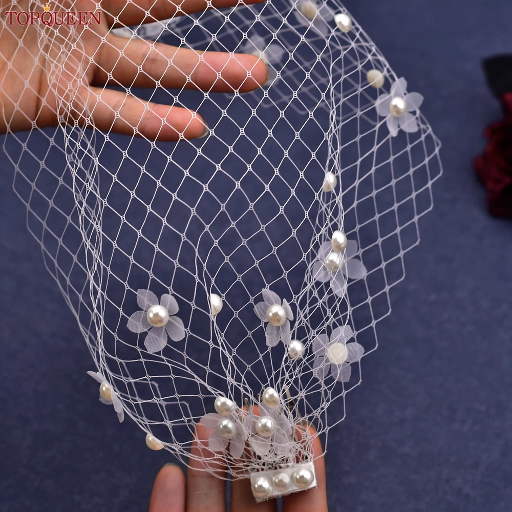 TOPQUEEN VA15 Russian Tulle Cage Veil White Crinoline Face Veil Headband Fascinator Cocktail Hats Bridal Hair Accessories