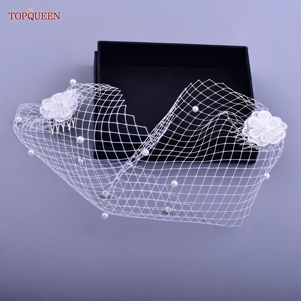 TOPQUEEN VA15 Russian Tulle Cage Veil White Crinoline Face Veil Headband Fascinator Cocktail Hats Bridal Hair Accessories