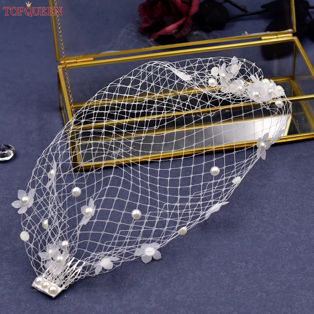 TOPQUEEN VA15 Russian Tulle Cage Veil White Crinoline Face Veil Headband Fascinator Cocktail Hats Bridal Hair Accessories