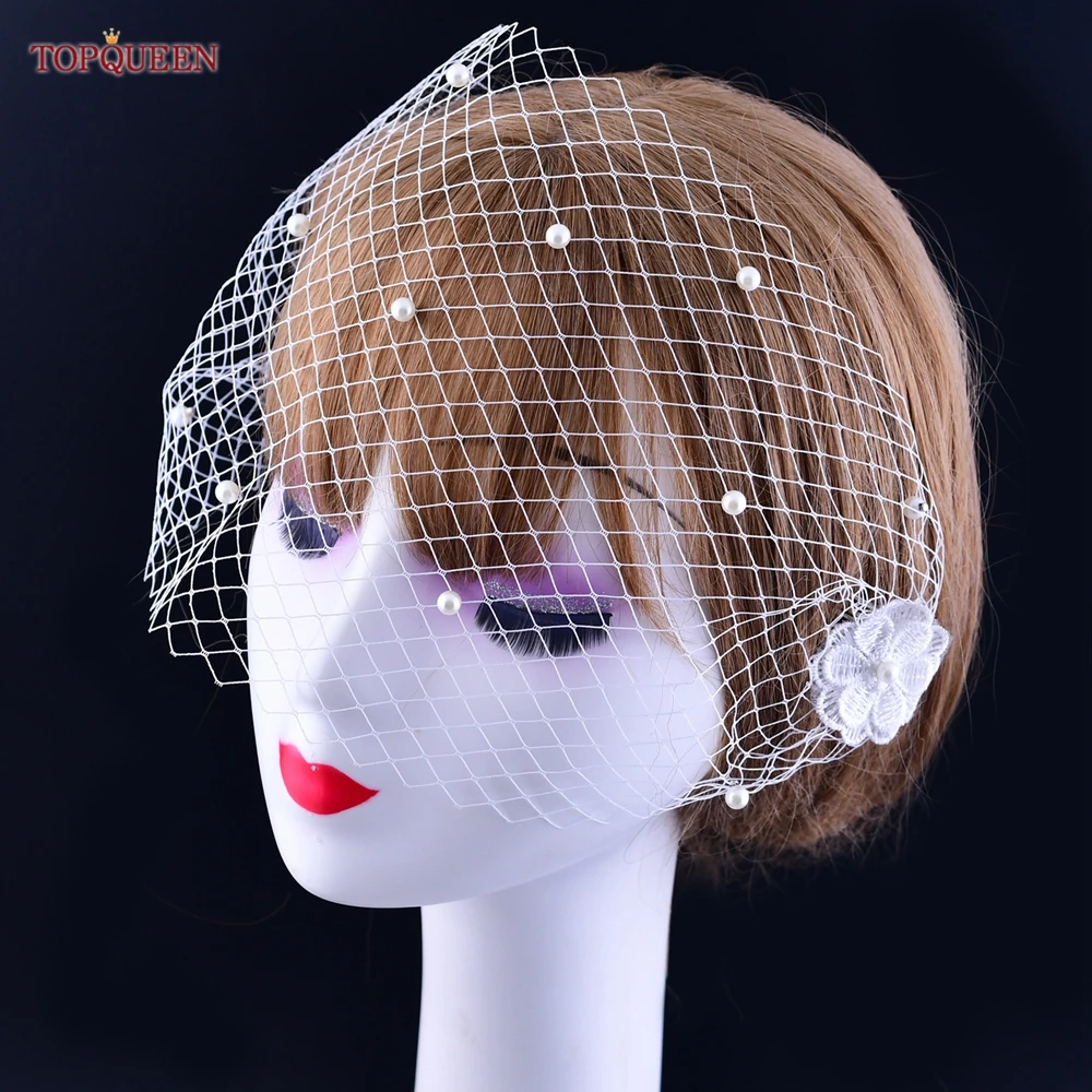TOPQUEEN VA15 Russian Tulle Cage Veil White Crinoline Face Veil Headband Fascinator Cocktail Hats Bridal Hair Accessories