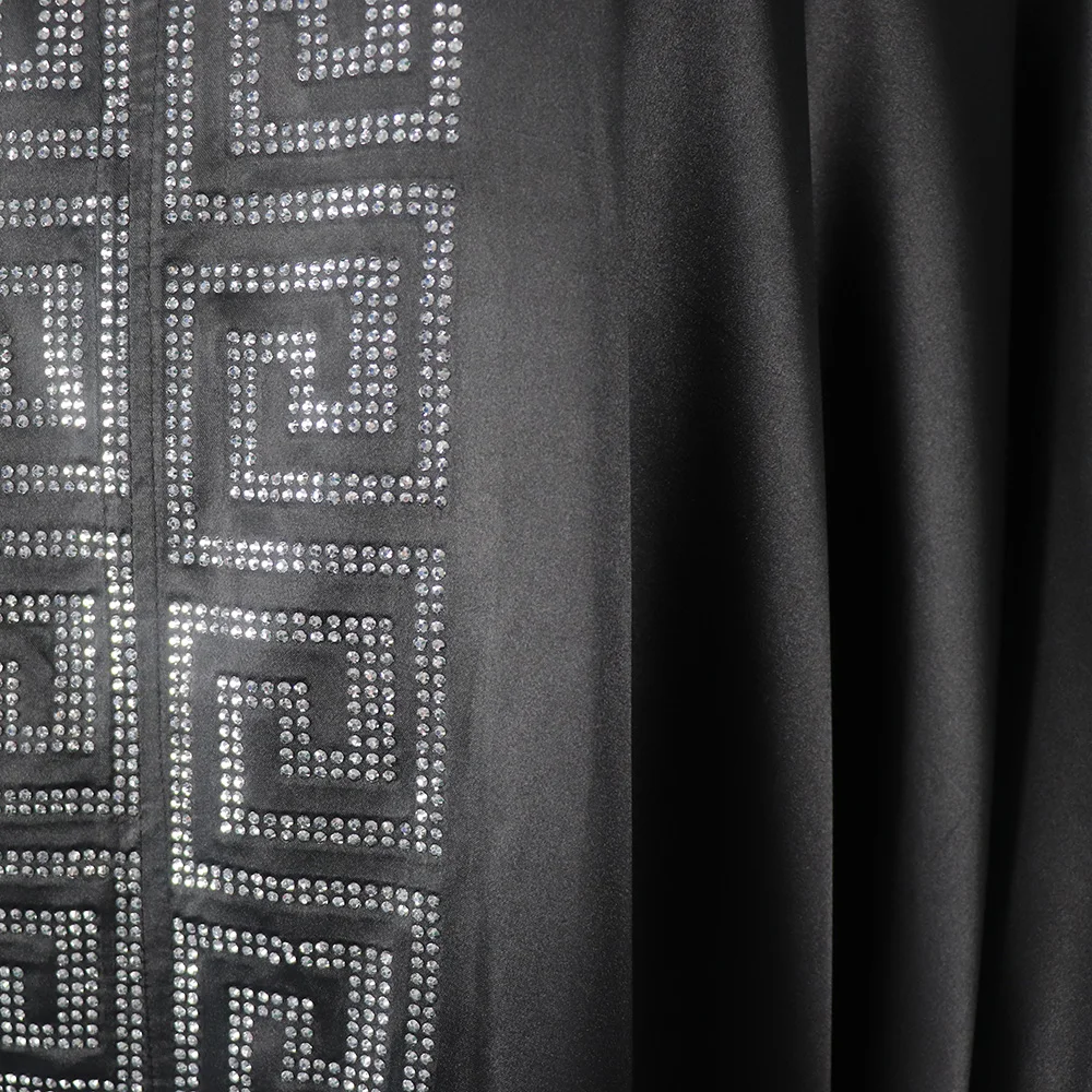 Fashion African Woman Large Size Bat Sleeve Dress Muslim Islamic Style Robe Imitation Silk Hot Fix Rhinestone