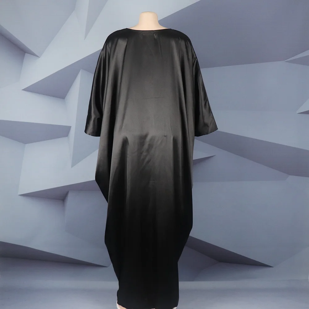Fashion African Woman Large Size Bat Sleeve Dress Muslim Islamic Style Robe Imitation Silk Hot Fix Rhinestone