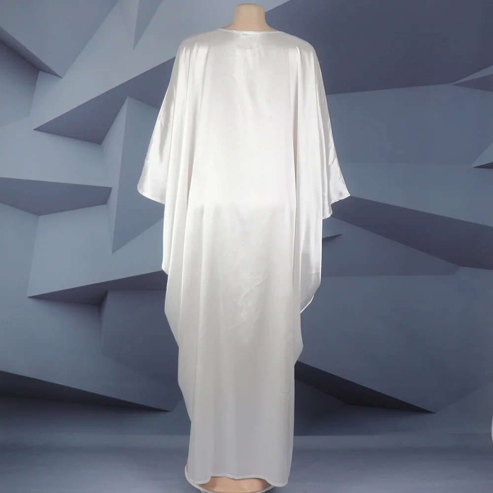Fashion African Woman Large Size Bat Sleeve Dress Muslim Islamic Style Robe Imitation Silk Hot Fix Rhinestone