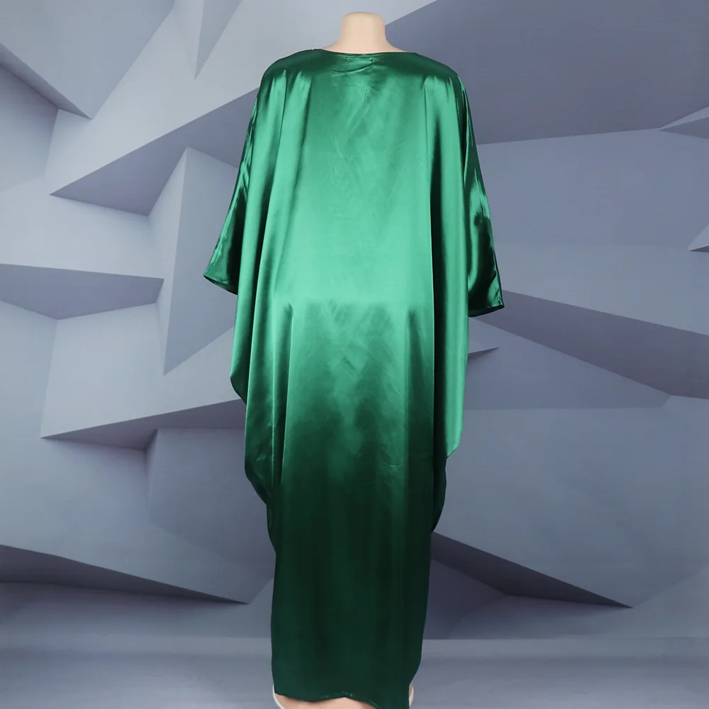 Fashion African Woman Large Size Bat Sleeve Dress Muslim Islamic Style Robe Imitation Silk Hot Fix Rhinestone