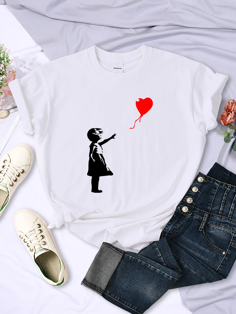 Let'S Fly Love Balloons Prints Womens T-Shirt Soft Breathable Short Sleeve Street Hip Hop Trend Tops Casual Female Tee Clothing