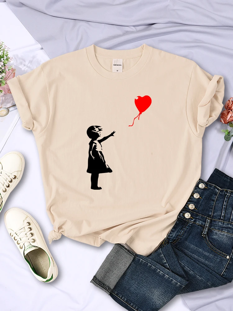 Let'S Fly Love Balloons Prints Womens T-Shirt Soft Breathable Short Sleeve Street Hip Hop Trend Tops Casual Female Tee Clothing