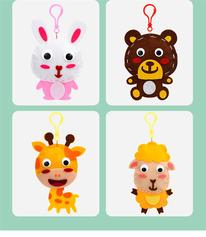 Children DIY Sewing Toys Cartoon Animal Keychain Montessori Arts Crafts Handmade Kits Creativity Early Educational Girls Gift