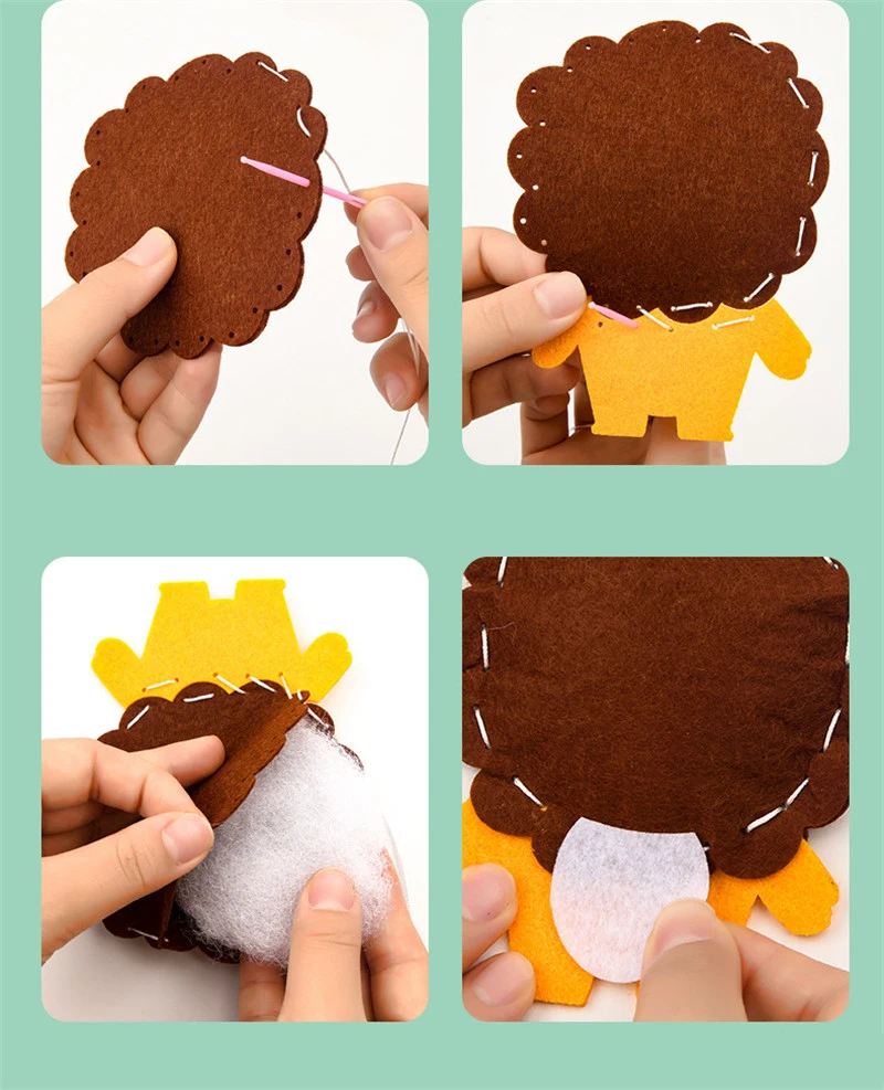 Children DIY Sewing Toys Cartoon Animal Keychain Montessori Arts Crafts Handmade Kits Creativity Early Educational Girls Gift