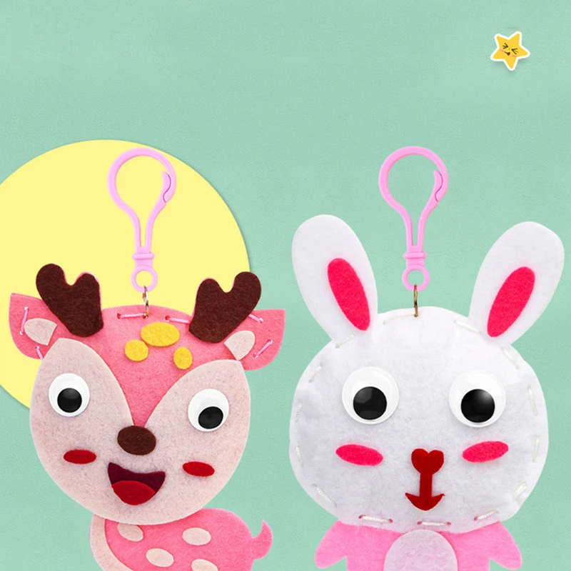 Children DIY Sewing Toys Cartoon Animal Keychain Montessori Arts Crafts Handmade Kits Creativity Early Educational Girls Gift