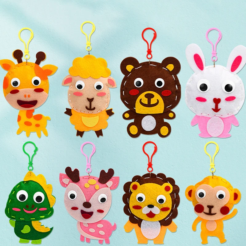 Children DIY Sewing Toys Cartoon Animal Keychain Montessori Arts Crafts Handmade Kits Creativity Early Educational Girls Gift