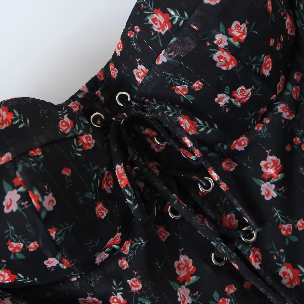 YENKYE Autumn Fashion Women Vintage Floral Print Chiffon Dress Sexy Semi-Sheer Long Sleeve Layered Ruffle Ladies Short Dress