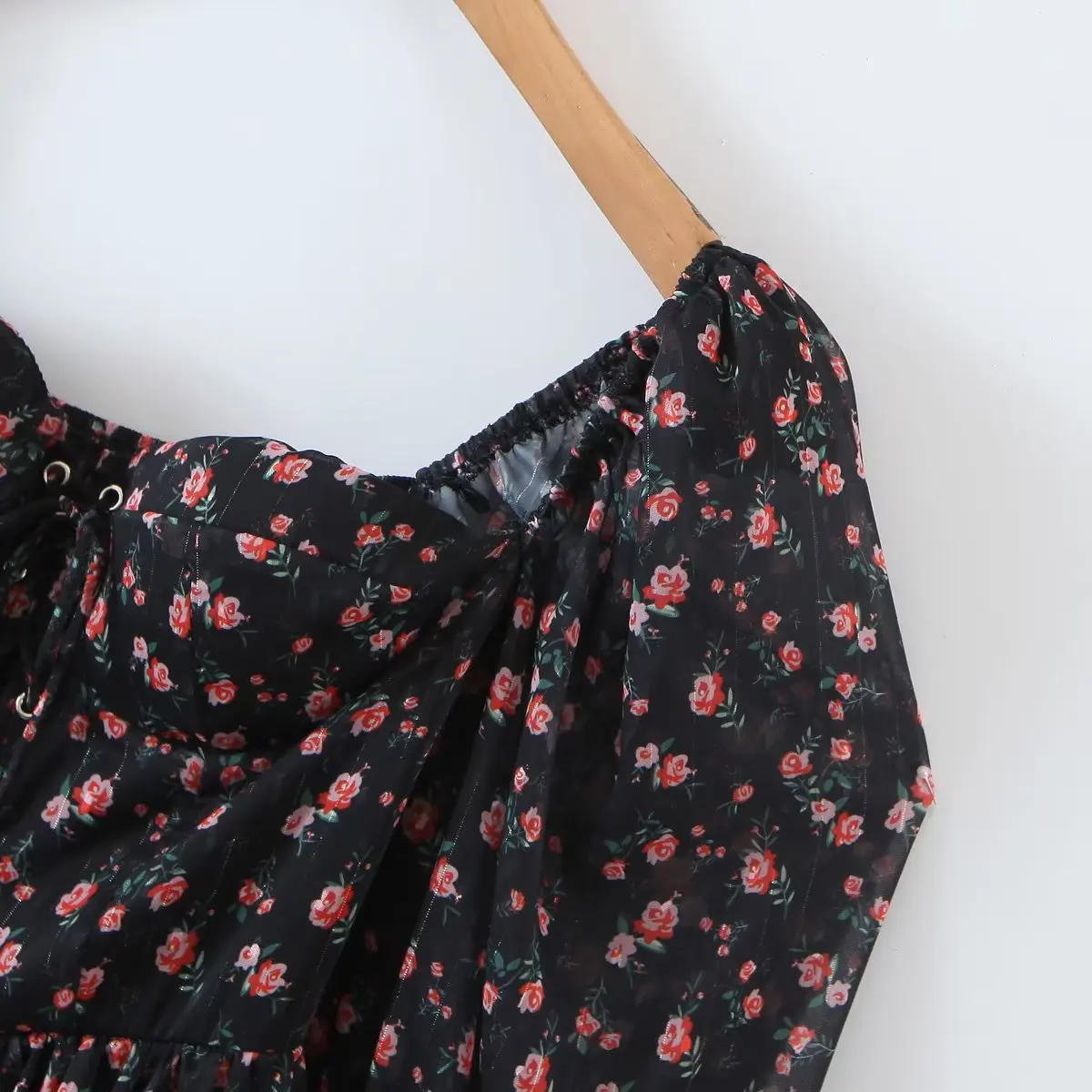 YENKYE Autumn Fashion Women Vintage Floral Print Chiffon Dress Sexy Semi-Sheer Long Sleeve Layered Ruffle Ladies Short Dress