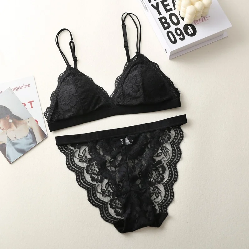 Women Lace Bra And Panties Set Embroidery Lace Bralette Underwear Set Push Up Brassiere Low Briefs Female Sexy Lingerie Set
