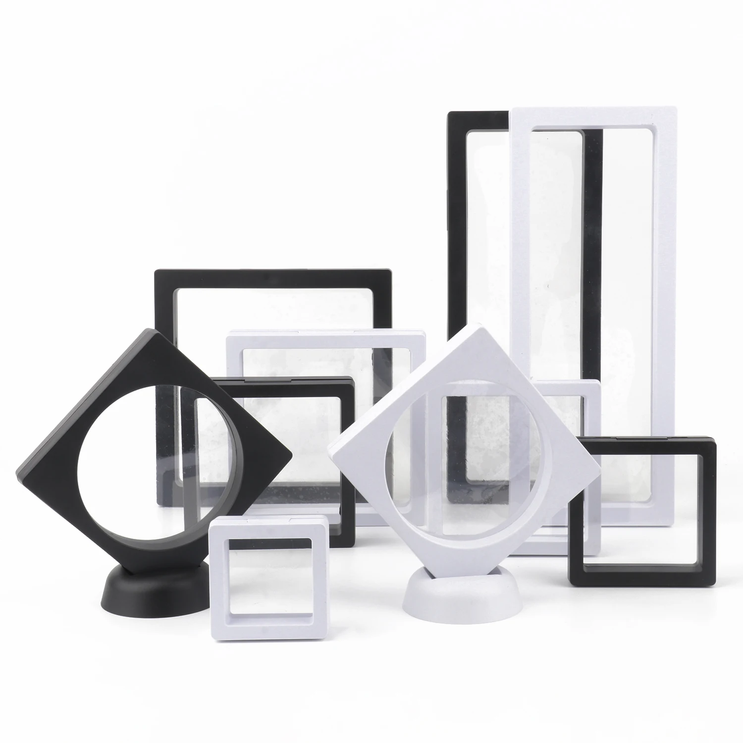 3D Floating Frame PE Film Jewelry Gemstone Storage Box Free Floating Bracket Frame Membrane Ring Earring Necklace Display Case