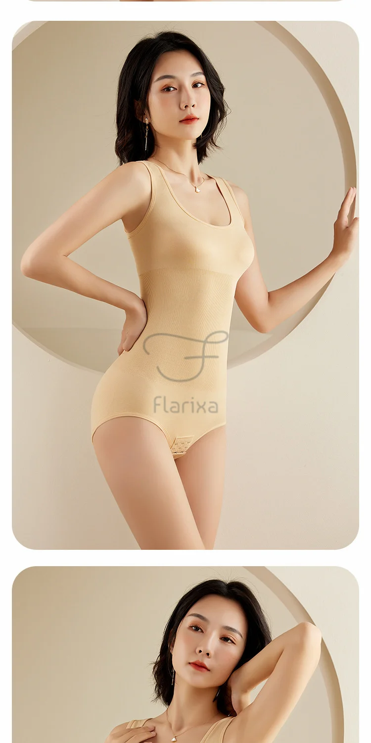 Flarixa Large Size One Piece Body Shapewear Waist Trainer Women's Corset Seamless Abdomen Pants Crotch Buckle Slimming Underwear