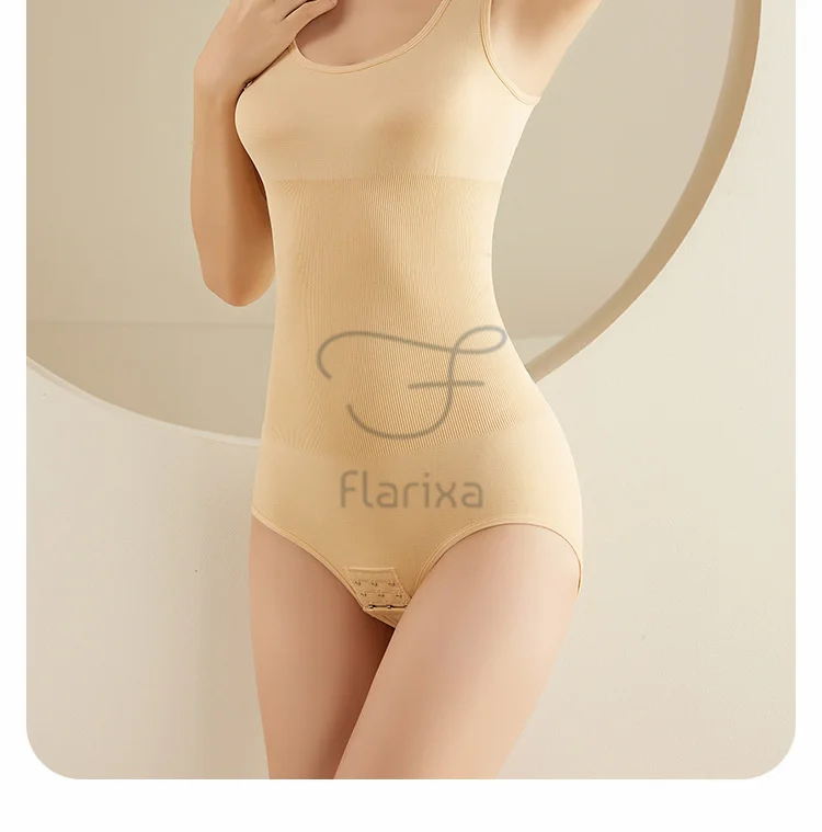 Flarixa Large Size One Piece Body Shapewear Waist Trainer Women's Corset Seamless Abdomen Pants Crotch Buckle Slimming Underwear