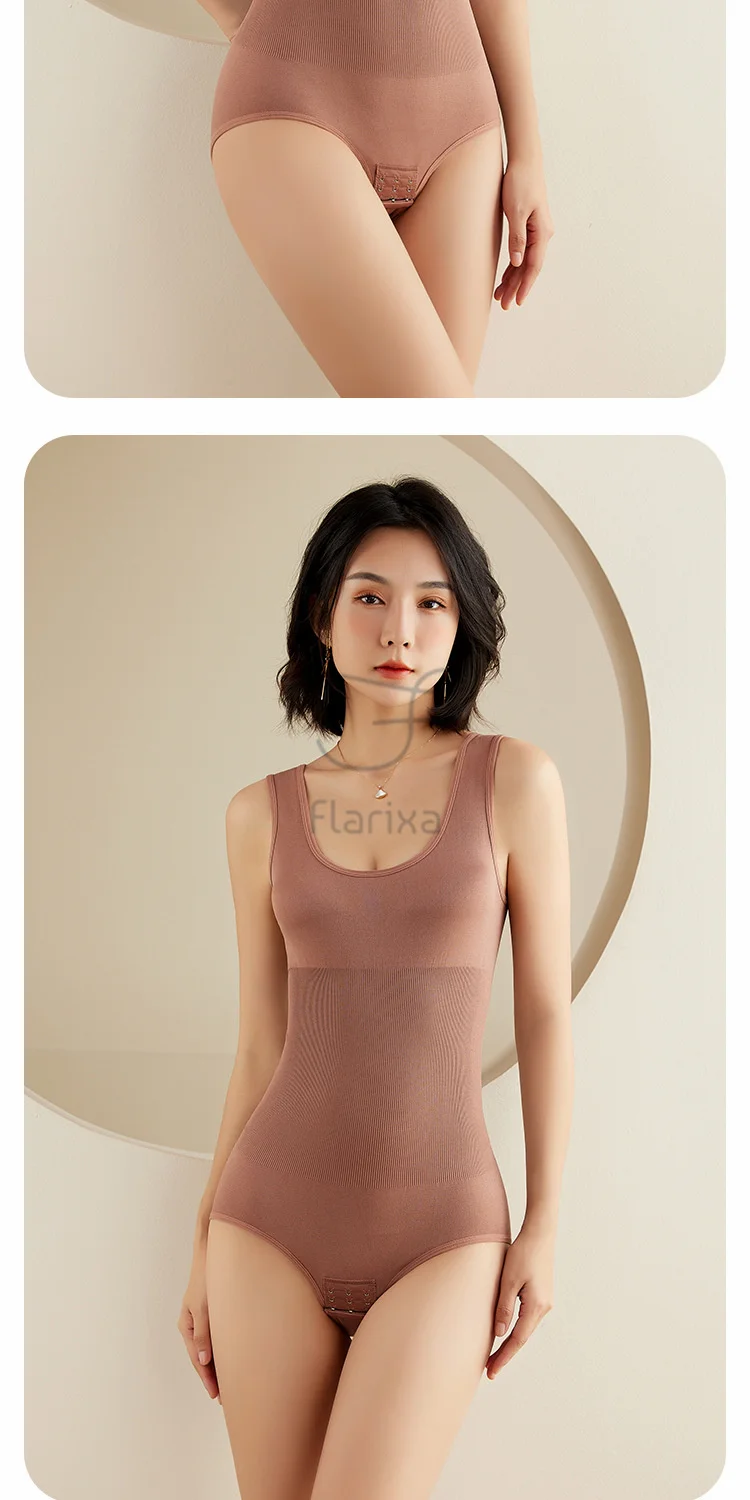 Flarixa Large Size One Piece Body Shapewear Waist Trainer Women's Corset Seamless Abdomen Pants Crotch Buckle Slimming Underwear