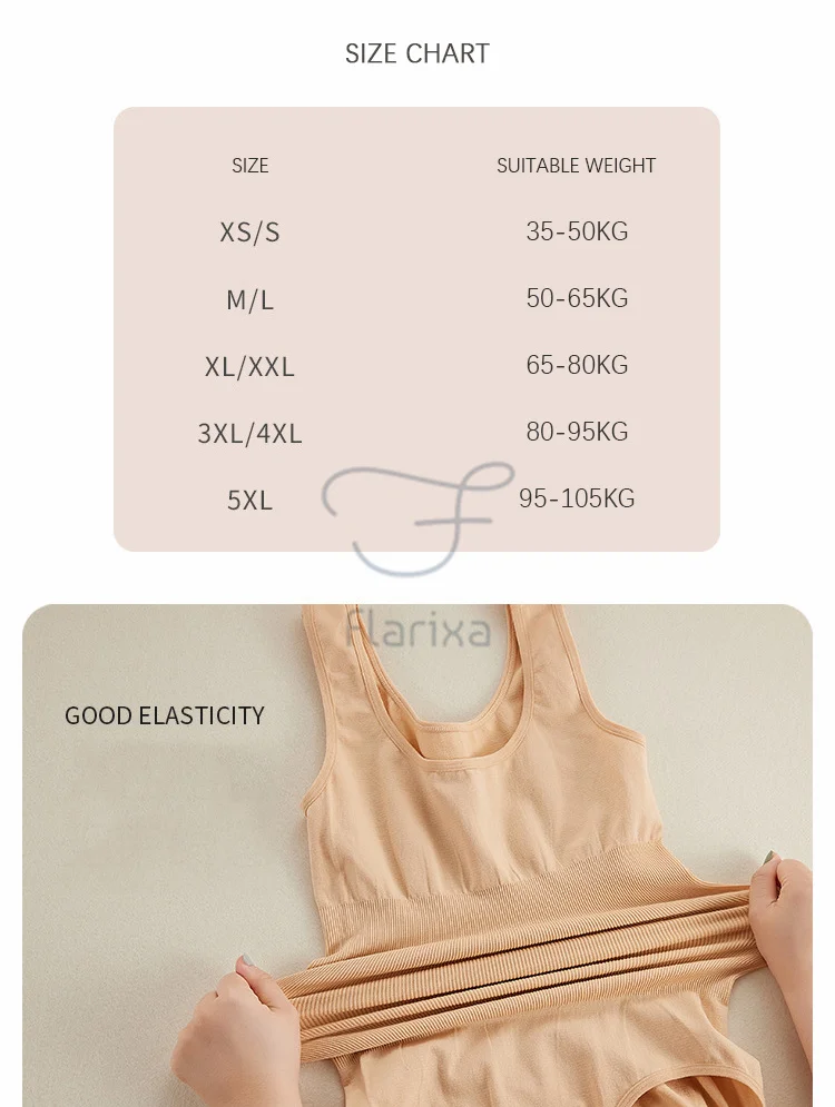 Flarixa Large Size One Piece Body Shapewear Waist Trainer Women's Corset Seamless Abdomen Pants Crotch Buckle Slimming Underwear