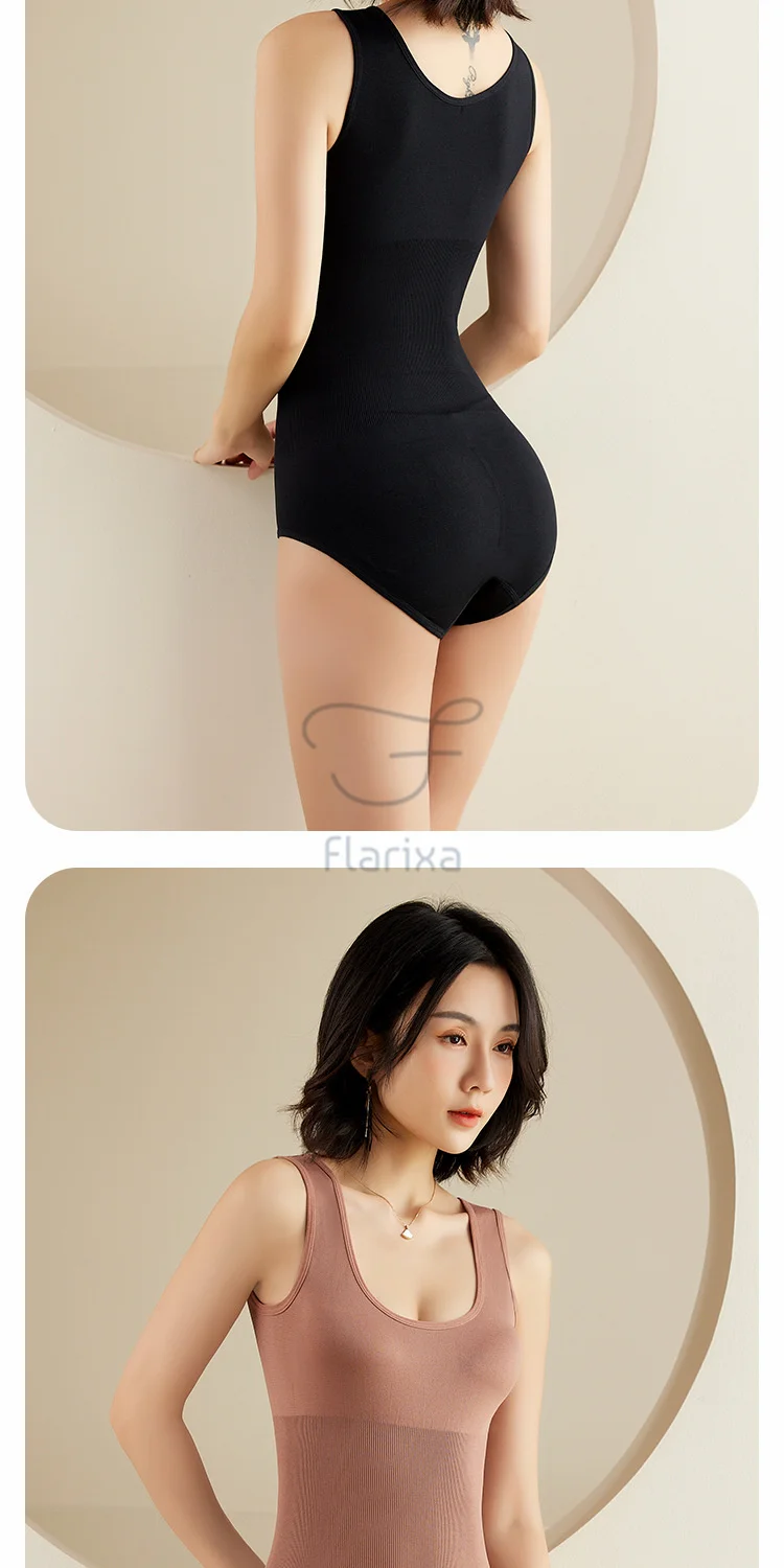 Flarixa Large Size One Piece Body Shapewear Waist Trainer Women's Corset Seamless Abdomen Pants Crotch Buckle Slimming Underwear