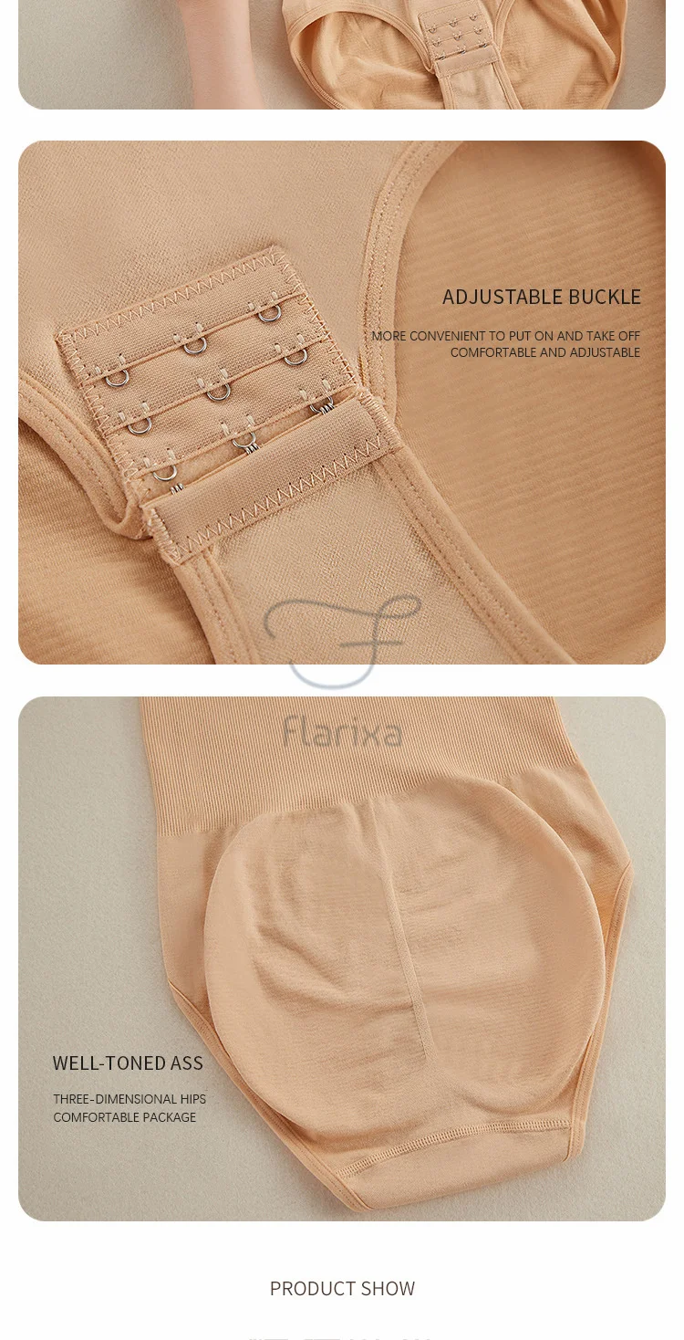 Flarixa Large Size One Piece Body Shapewear Waist Trainer Women's Corset Seamless Abdomen Pants Crotch Buckle Slimming Underwear