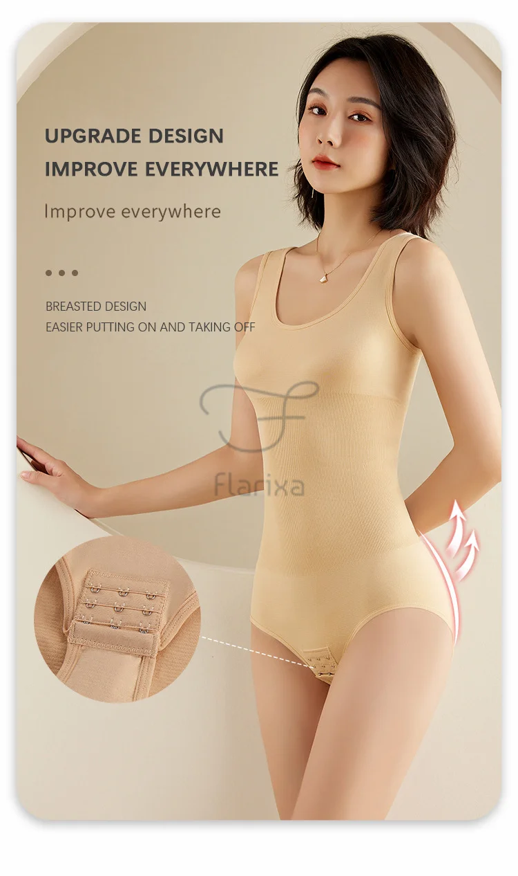 Flarixa Large Size One Piece Body Shapewear Waist Trainer Women's Corset Seamless Abdomen Pants Crotch Buckle Slimming Underwear