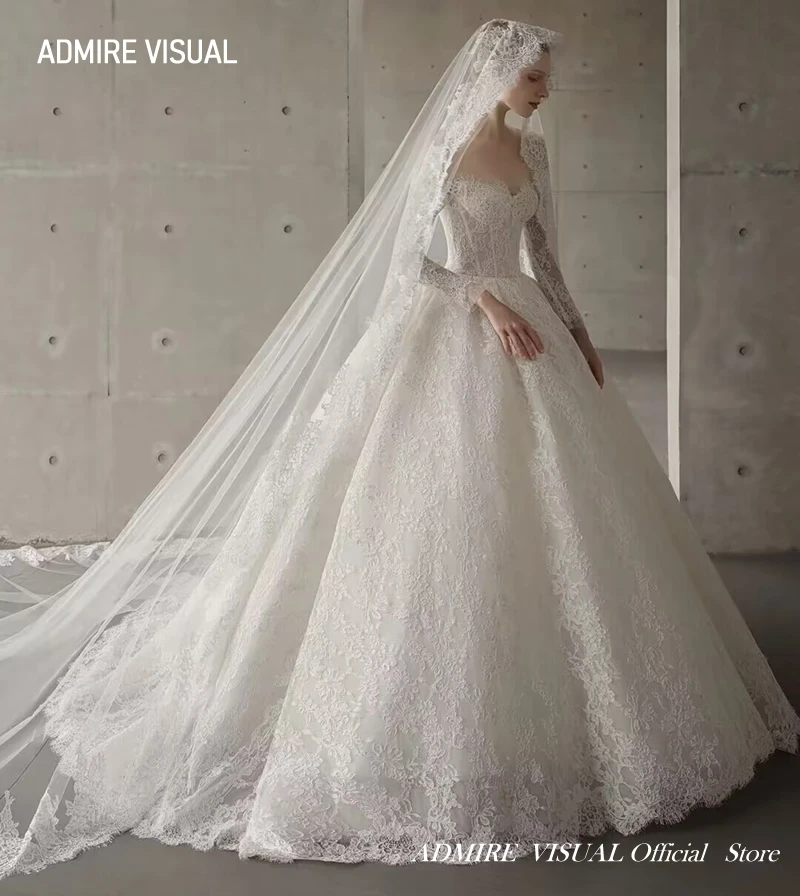 Newest Wedding Dress For Bride Ball Gown Lace Sweetheart Neckline Long Sleeves Custom Made Plus Sizes Vestidos De Novias
