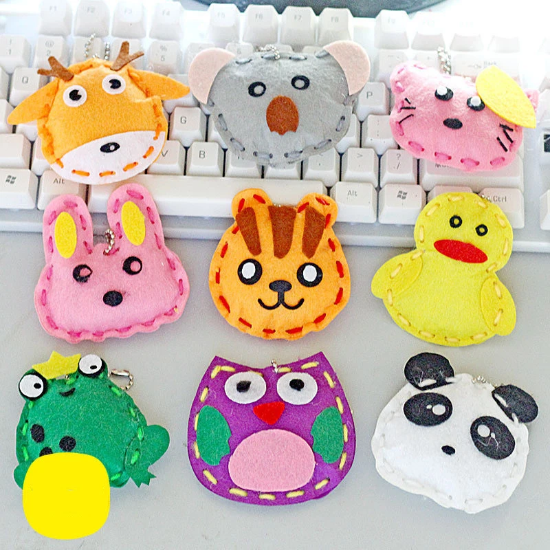 10Pcs/lot Handcraft Toys for Children Non-woven Fabric DIY Handmade Pink Bag Keychain Ornaments Arts Crafts Kits Creative Toy