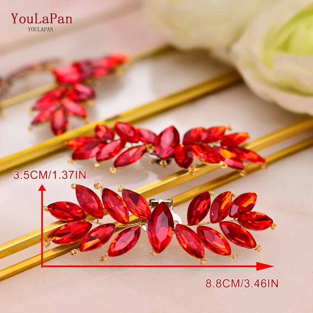 YouLaPan X31 Red Rhinestone Shoes Clips Bridal High Heel Shoe Ornaments Jewelry Wedding Shoes Decoration Clip DIY Accessories