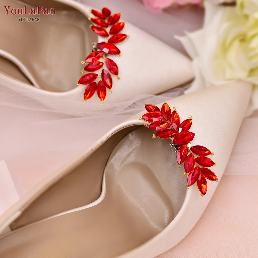 YouLaPan X31 Red Rhinestone Shoes Clips Bridal High Heel Shoe Ornaments Jewelry Wedding Shoes Decoration Clip DIY Accessories