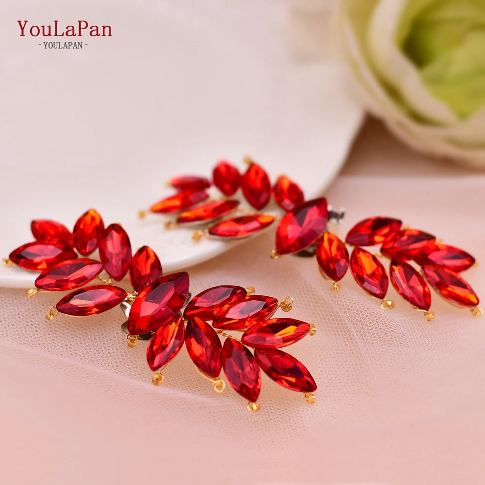 YouLaPan X31 Red Rhinestone Shoes Clips Bridal High Heel Shoe Ornaments Jewelry Wedding Shoes Decoration Clip DIY Accessories