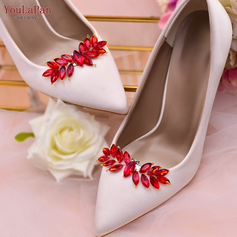 YouLaPan X31 Red Rhinestone Shoes Clips Bridal High Heel Shoe Ornaments Jewelry Wedding Shoes Decoration Clip DIY Accessories