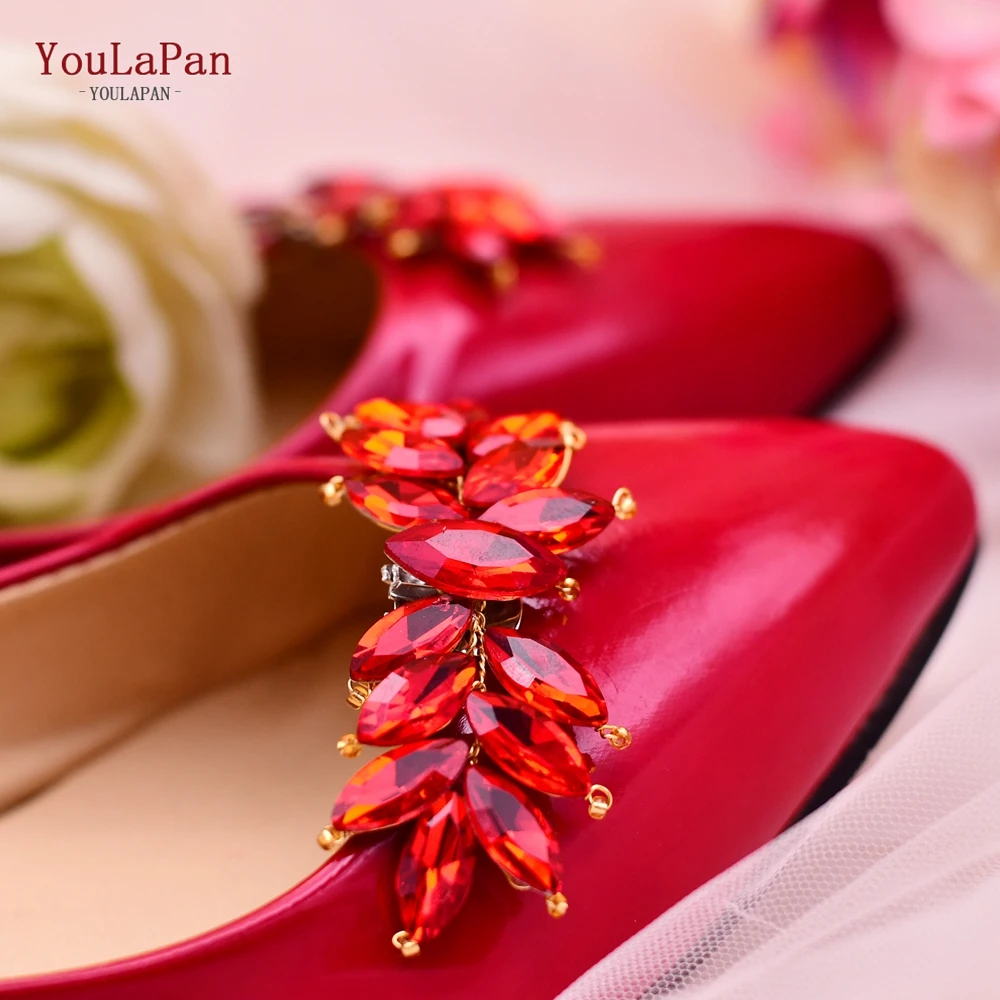 YouLaPan X31 Red Rhinestone Shoes Clips Bridal High Heel Shoe Ornaments Jewelry Wedding Shoes Decoration Clip DIY Accessories