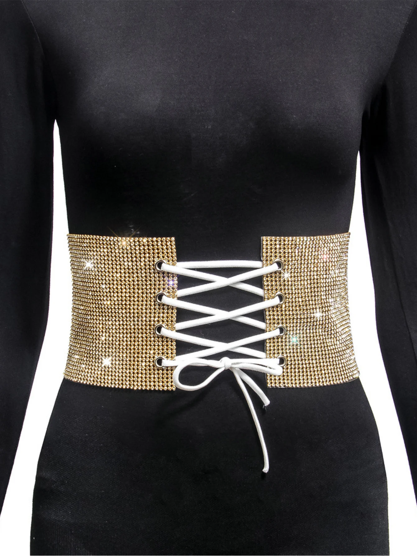 Sexy Black Rhinestone Underbust Corset Women gothic Corset Belt vintage Bustier Body Slimming Waist Glitter Wide Belt Corsets HL